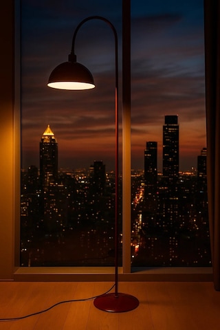 Bordo Lambader Hareketli Başlık Modern Dekoratif Metal Oturma Odası Çalışma Odası Zemin Lambası Kırmızı