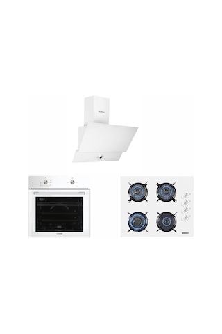 Kumtel B66-S2 - KO-40 TAHDF - DA6-830 Beyaz Cam Ankastre Set