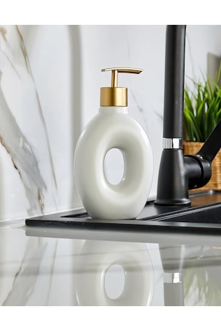 Gold Tasarımlı Lüx Porselen Banyo Ve Mutfak Sıvı Sabunluk Beyaz