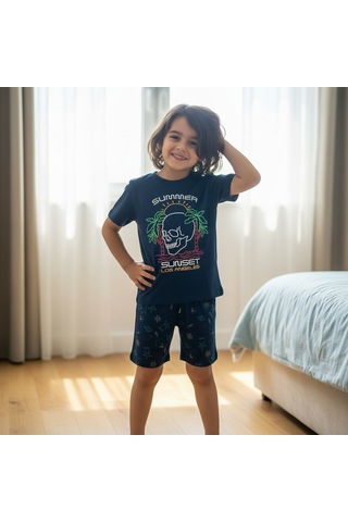 Bonbon Çocuk Summer Baskılı Lacivert Renk 2'li Takım Cb1061
