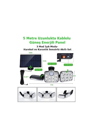 138 Led Kablolu Solar Güneş Enerjili Sokak Lambası Bahçe Lambası