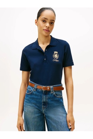 Tommy Hilfiger Gold Crest Reg Ss Po, C1g Lacivert Kadın Polo T-shirt