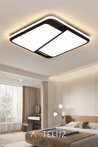 Kesik Kare Model Modern Plafonyer Avize 50x50 Cm Siyah - Altın