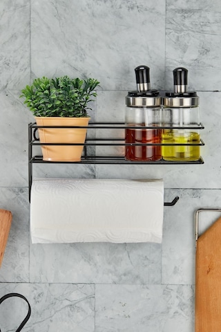 Yapışkanlı Raflı Kağıt Rulo Havluluk Peçetelik Havlu Kağıltlık Siyah Banyo Mutfak Düzenleyici Raf -s Diğer