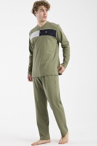 Sementa Blok Detaylı Regular Fit Pijama Takım - Haki Haki