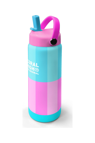 Coral High Turkuaz Pembe Çizgili Desenli Katlanır Ağızlıklı Çelik Termos 650 Ml 38381 Turkuaz