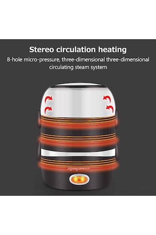 Moveevo Stoksel Çelik Isıtmalı Termos Lunch Kutusu - 2 Kişilik Pişirme Isıtma Fonksiyonu - 220v Avrupa Şarjı - Ofis Çalışanları İçin Isı Tutucu Yemek Kutusu Açık Kahverengi