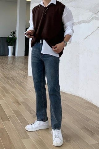 Erkek V Yaka Oversize Süveter Kahverengi