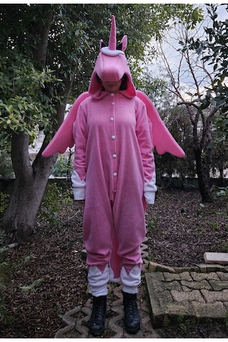 Unicorn Kostümü Yetişkin Unicorn Pijama Tulum Kostüm Pembe