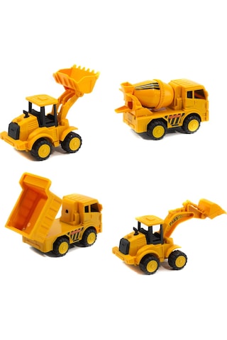 Kamyon Kepçe Dozer Beton Mikseri 4'lü Oyuncak Araba Şantiye Seti