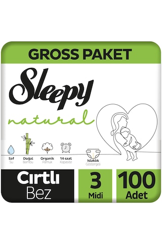 Sleepy Natural Gross Paket Bebek Bezi 3 Numara Midi 100 Adet