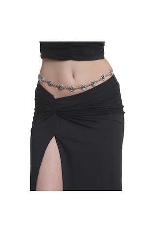 Labalaba Kadın Antik Gümüş Kaplama Gül Formlu Ayarlanabilir Bel Zinciri, Bel Kolyesi Gümüş