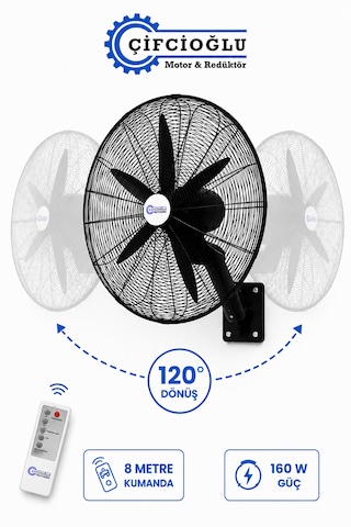 Çifçioğlu Siyah Duvar Vantilatörü 30 İnç 75 Cm Uzaktan Kumandalı 150 Watt