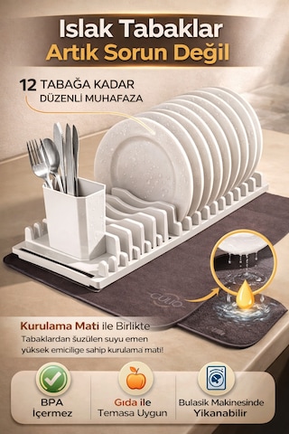 Tabak & Çatal- Kaşık Düzenleyici Dayanıklı Plastik Mutfak Gereci Gri