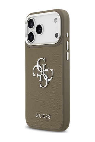 Apple Uyumlu iPhone 17 Pro Max Kılıf Guess Lisanslı Grained 4g Metal Büyük Logolu Kapak Kahverengi Kahverengi