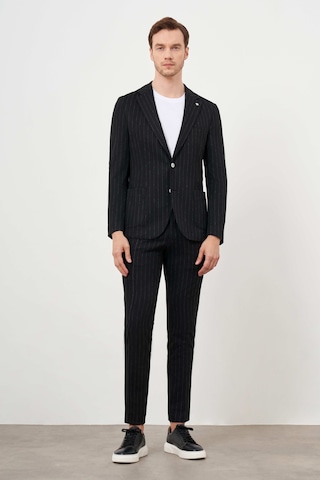 Morven Erkek Siyah Poliviskon Trend Çizgili Desen Slim Fit Mono Yaka Takım Elbise 24ms001008001 Siyah