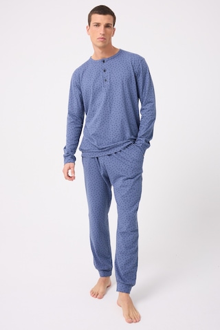 L'espadon Oceanripple Premium Örme Pamuk Uzun Kollu Henley & Uzun Pantolonlu Erkek Pijama Takımı-3225 Mavi