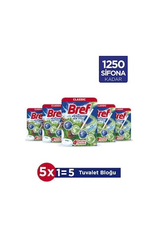 Bref Wc Power Aktiv Tekli Paket Katı Tuvalet Bloğu Çam 5'Li Set