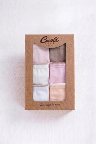 Cocole Socks Kız Bebek Soket Çorabı Kraft Kutulu 6'lı Set Pamuklu 0-1 Düz Çok Renkli