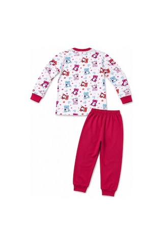 Ertaş Trend Store Kız Çocuk Premium Penye Ayıcık Desenli Uzun Kollu Pijama Takımı 2-11 Yaş - Kırmızı Çok Renkli