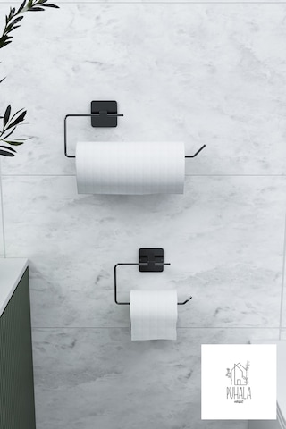 Yapışkanlı Tasarım Siyah Rulo Kağıt Havluluk Peçetelik Wc Kağıt Askısı Tuvalet Kağıdı Askısı 2li Set Siyah