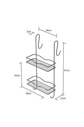 Duşakabin Banyo Rafı Şampuanlık 2 Katlı Askılı Siyah Geniş Siyah