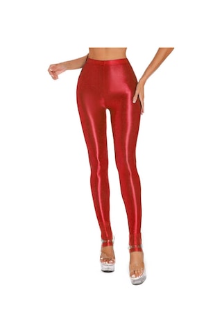 Kadın Parlak Üzengi Tayt Yüksek Bel Elastik Bel Tayt Spor Salonu Yoga Egzersiz Pantolonları Karın Kontrol Spor Pantolonları Kırmızı