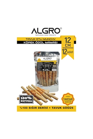 Algro Tavuklu Munchy Sticks Tavuk Göğüs Sarmalı Köpek Ödülü 12 CM 6 x 12'li