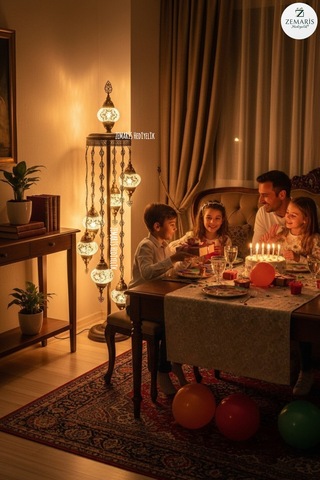 El Yapımı Otantik Mozaik Lambader 7 Li 6+1 Camlı Beyaz - 857622442 Diğer