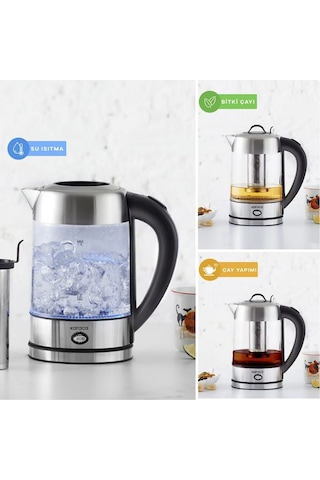 Karaca 2202 SUS304 Led Işıklı 1.8 L Cam Bitki Çayı Makinesi & Kettle