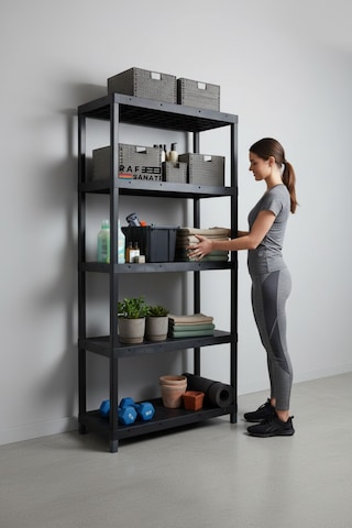 5 Katlı Plastik Depo Rafı 43x93 210cm Kiler, Arşiv, Balkon Ve Soğuk Hava Deposu Çok Amaçlı Raf Siyah
