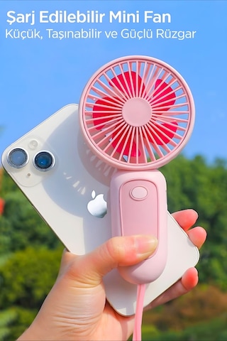 Bilek Askılı Şarjlı Taşınabilir El Fanı Mini Vantilatör Pembe