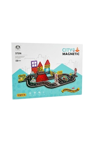 Kzl City Magnetic Şehir Temalı Araçlı Manyetik Yapı Blokları Seti 7.5 Cm 53 Parça Ch1417