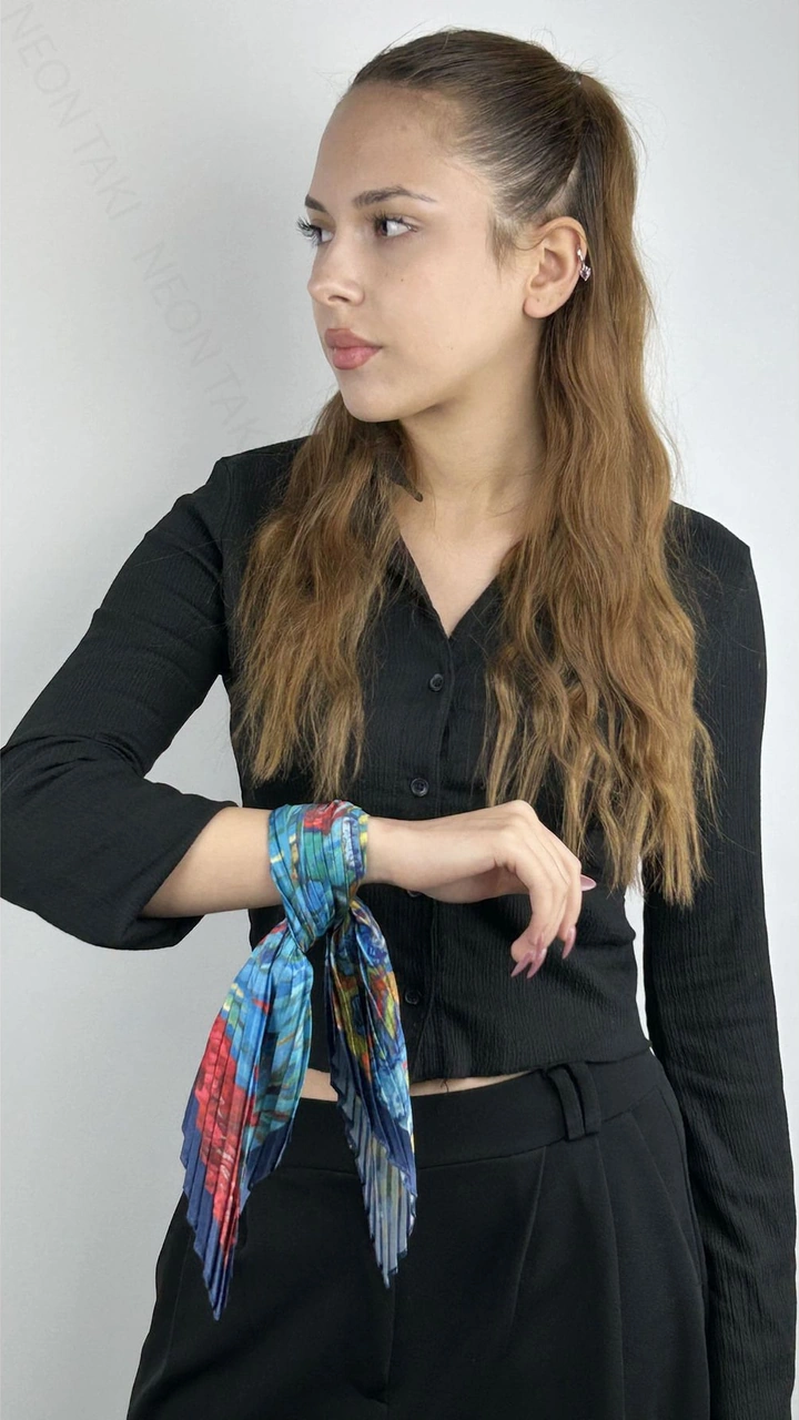 Çok Renkli, Piliseli Katlamalı Fular 30, 48cmx48cm Bej - Çok Renkli