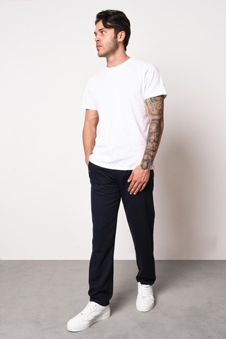 Erkek Gri Fermuar Cep Nakış Detaylı Düz Paça Rahat Kesim Eşofman Altı Lacivert