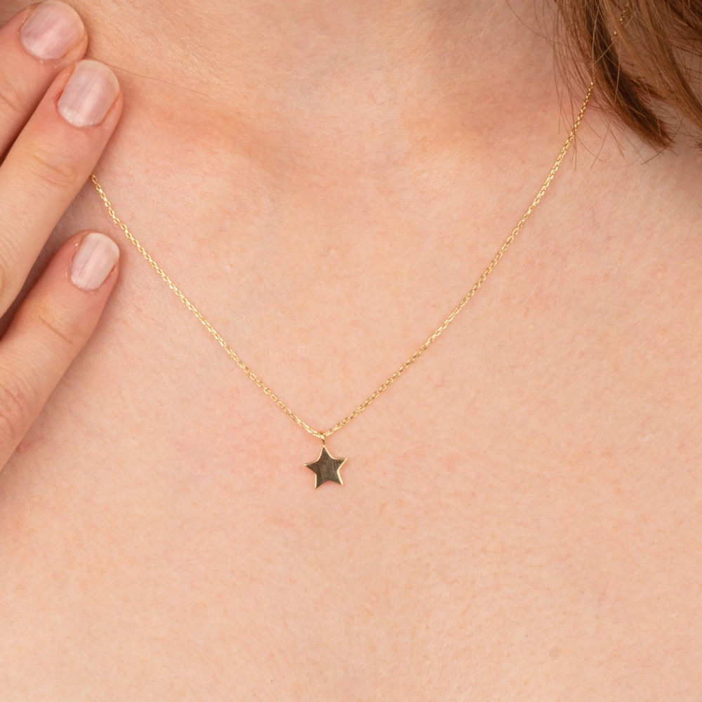 Gümüş Kolye - Minimal Yıldız 925 Ayar Gümüş Kolye Sarı