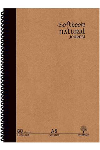 Natural Journal A5 Defter Sert Kapak Çizgili 160 Sayfa, Spiralli Krem