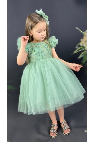 Mnk Baby & Kids Kız Çocuk Nakışlı Tütü Etek Elbise Mnk0578 Yeşil
