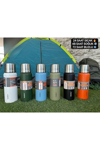 1 Litre Çift Katlı Çelik Termos-24 Saat Sıcak, 48 Saat Soğuk, Kamp, Piknik, Ofis, Seyahat - Beyaz Beyaz