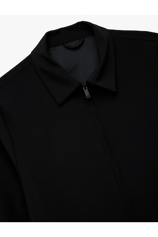 Koton Slim Fit Uzun Kollu Gömlek Yaka Fermuarlı Bomber Ceket Siyah 6wam20008ıw Siyah