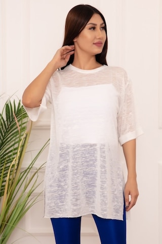 Kalopya Bayan Basic Salaş Esp12 T-Shirt Ekru