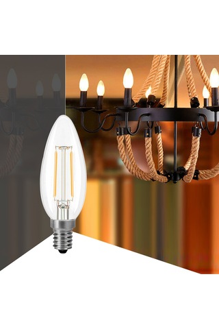 Mufunye E14 Vida 2w Led Mum Ampülü 2700k Sıcak Beyaz, 50.000+ Saat Ömür, 220-240v, Geriçi Filamentli Klasik Cam Tasarım Şeffaf