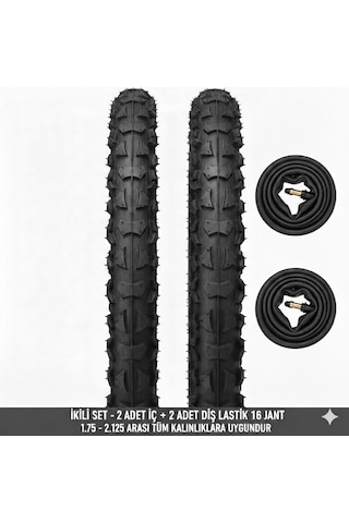 Güçlü Bisikletmotosiklet 16 Jant Lastik Seti - 2 Dış + 2 İç Lastik Oto Kalın Sibop - 16x1.75 / 2.125 Uyumlu
