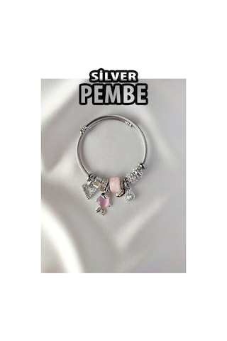 Gümüş Renk Pembe Balık Charmlı Çelik Bileklik - 3158 Çok Renkli