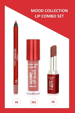 Mood Lip Combo Set - Defining Dudak Kalemi No:03 - Satiny Matte Ruj No:02 - Gleamy Dudak Parlatıcısı No:202 0