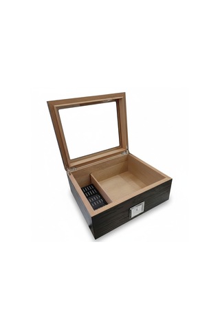 Cigarloong Camlı Puro Kutusu Humidor Metal Siyah 40's