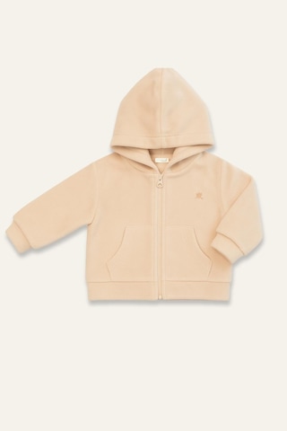 Mininio Unisex Çocuk Kapşonlu Kanguru Cepli Polar Ceket - Bej Bej