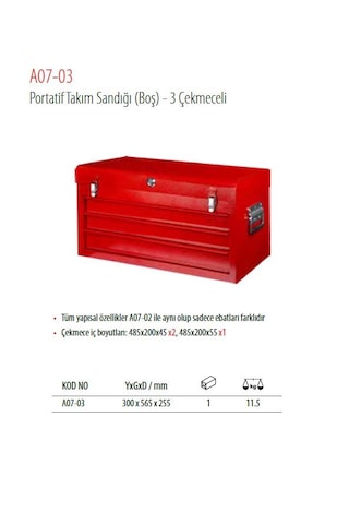 Ceta Form A07-03 Portatif Takım Sandığı (Boş) - 3 Çekmeceli