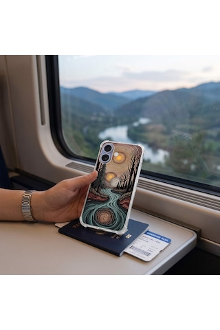Printify Apple iPhone 17promax İle Uyumlu Simya Serisi Girdaplar Tasarımlı Uv Baskılı Köşe Korumalı Antişok Kılıf Şeffaf