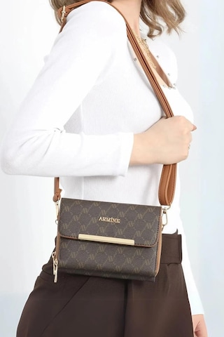 Armine Kadın Yeni Sezon Trend El Ve Omuz Askılı Cüzdan Çanta 381 Kahve Noktalı